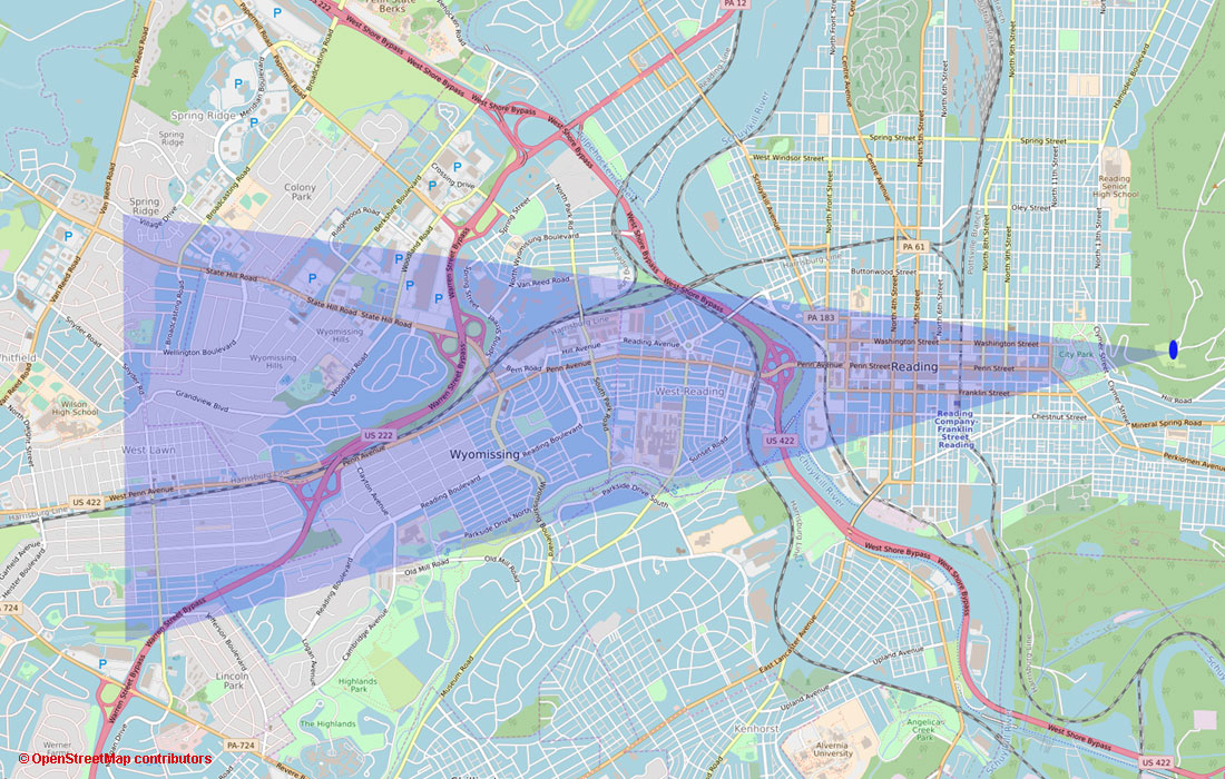 Map of Berks showing camera field of view